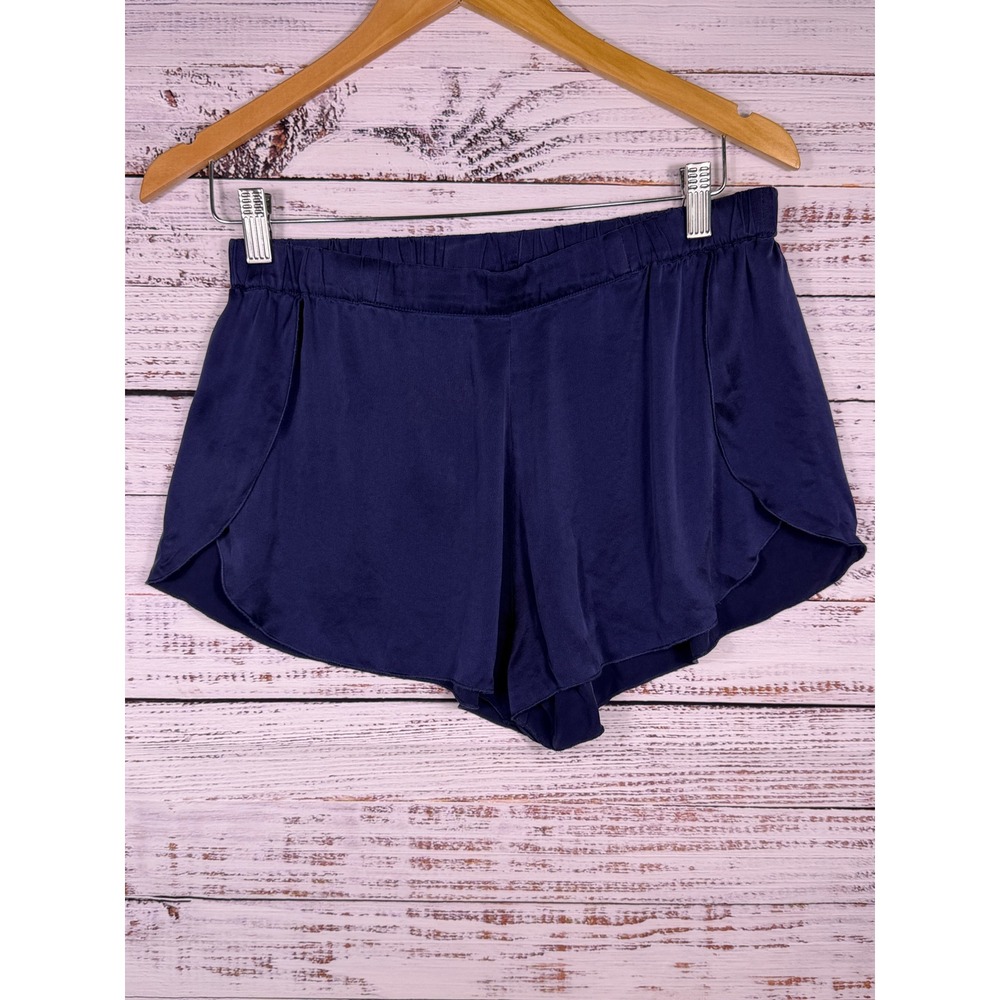 Lunya Washable 100% Silk Tap Shorts Women Medium Navy Blue Tulip Hem Loungewear